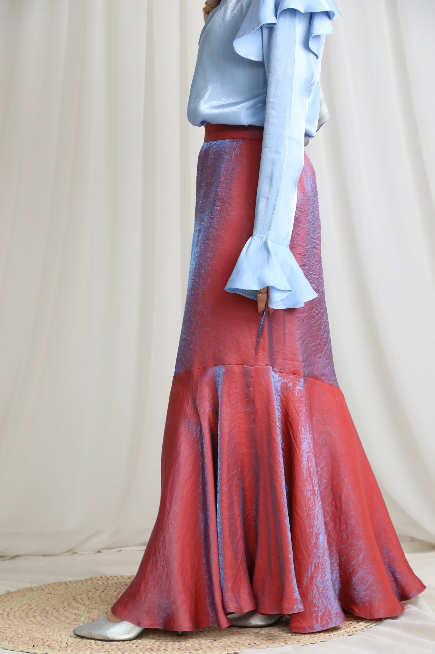 Slanted Skirt in Shimmery Burnt Orange