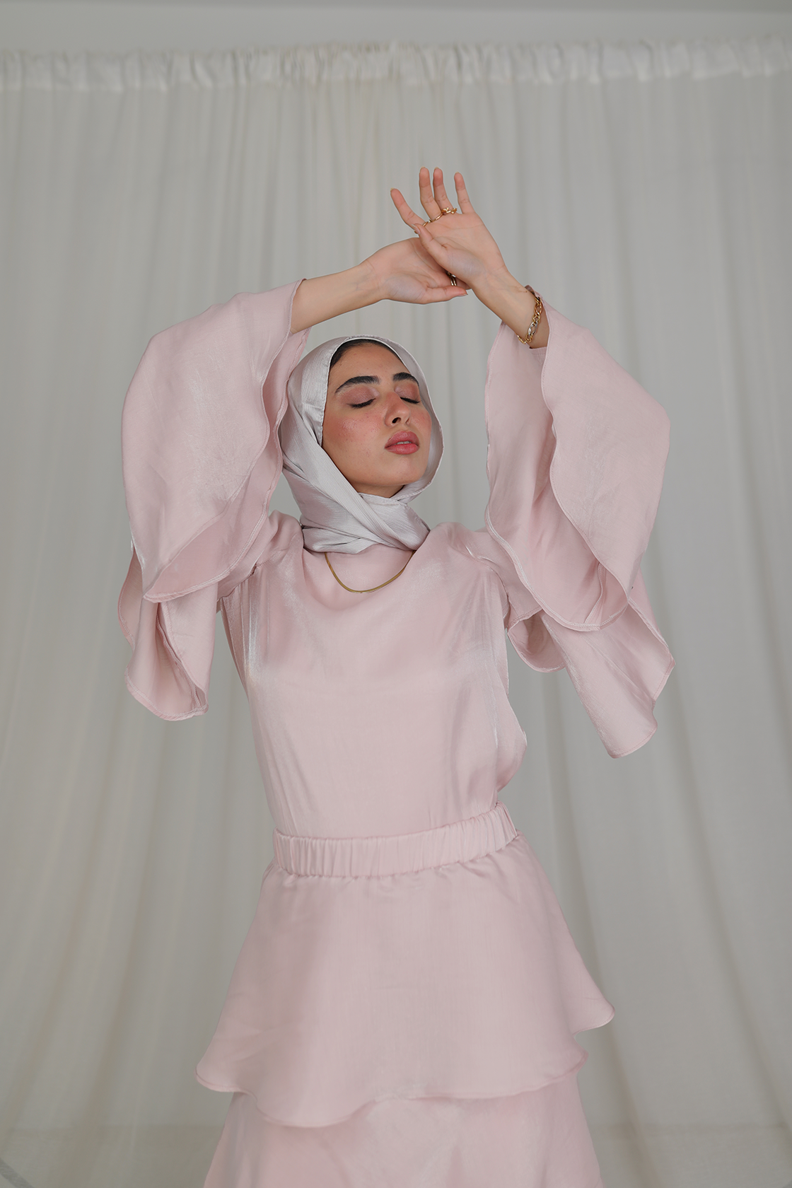 Ruffl'd Top in Shimmery Rose