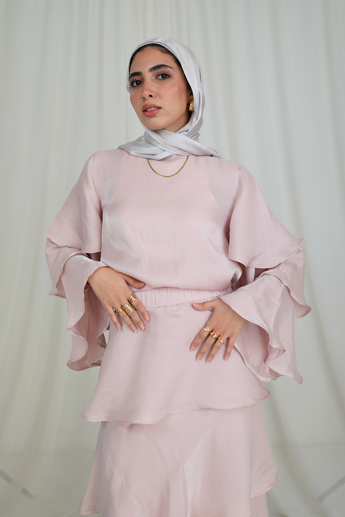 Ruffl'd Top in Shimmery Rose