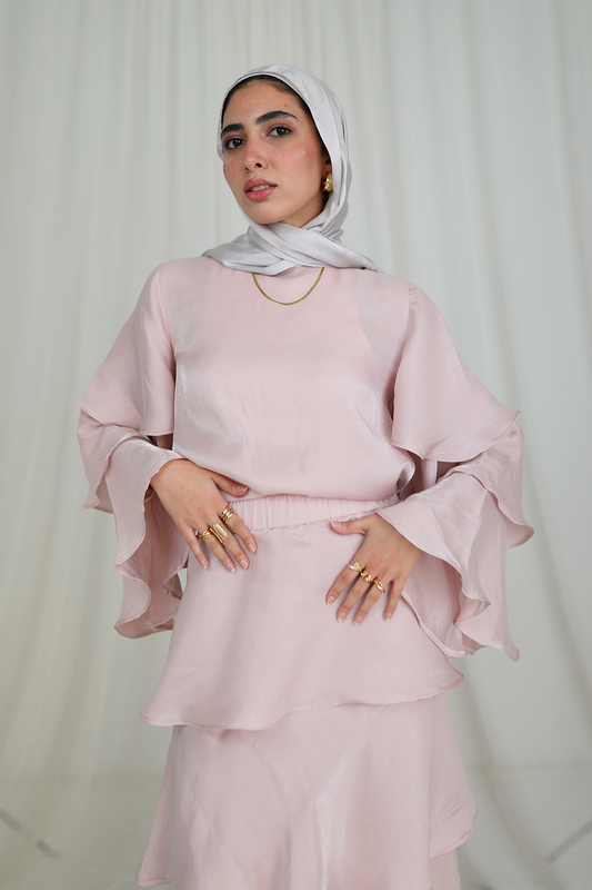 Ruffl'd Top in Shimmery Rose