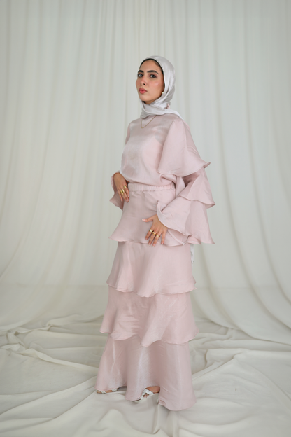 Ruffl'd Top in Shimmery Rose