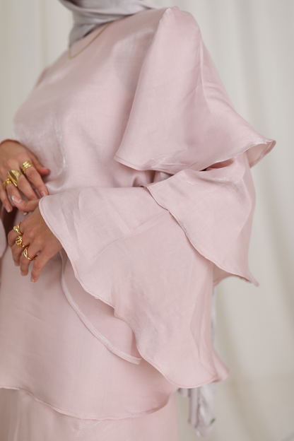 Ruffl'd Top in Shimmery Rose
