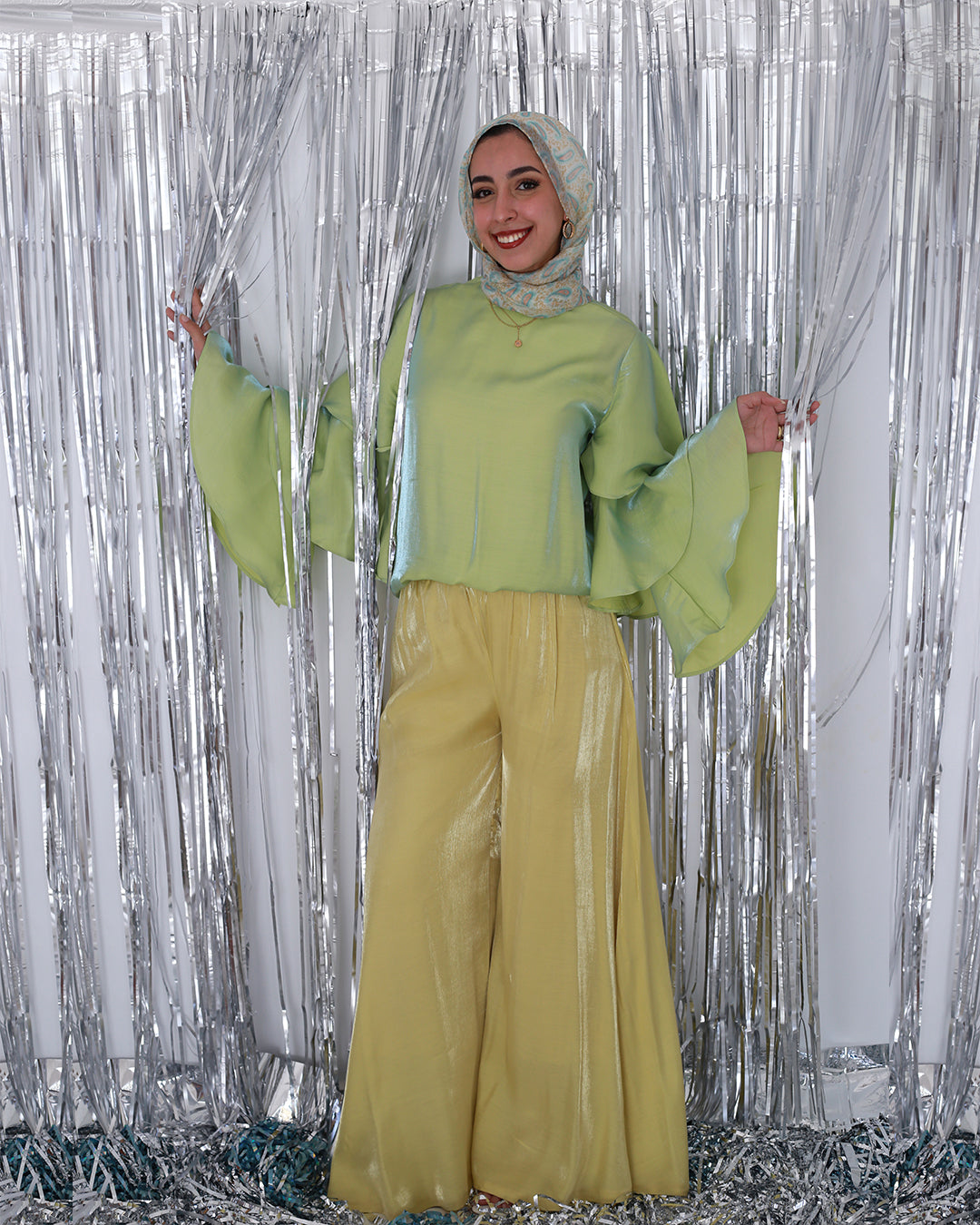 Ruffl'd Top in Shimmery Lime