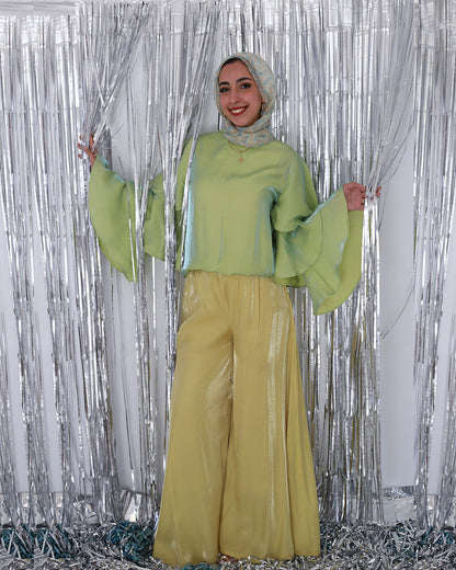 Ruffl'd Top in Shimmery Lime