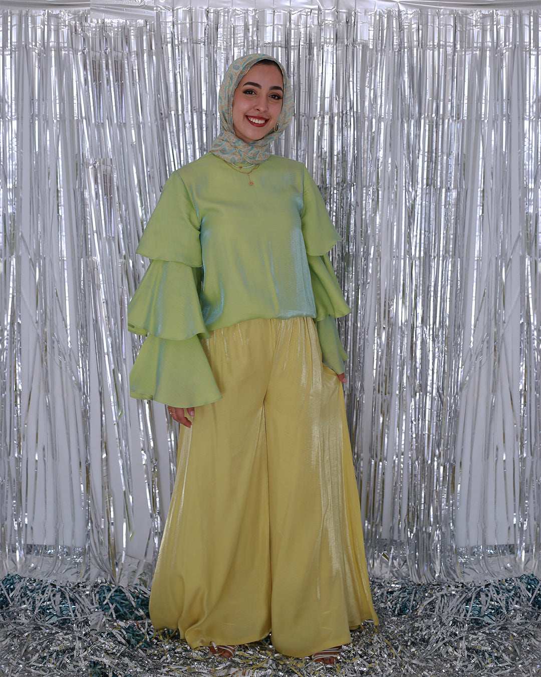 Palazzo Pants in Shimmery Pastel Yellow