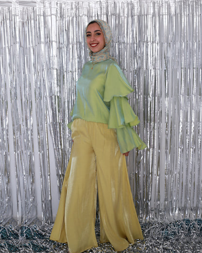 Palazzo Pants in Shimmery Pastel Yellow