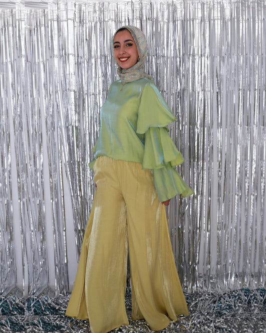 Palazzo Pants in Shimmery Pastel Yellow