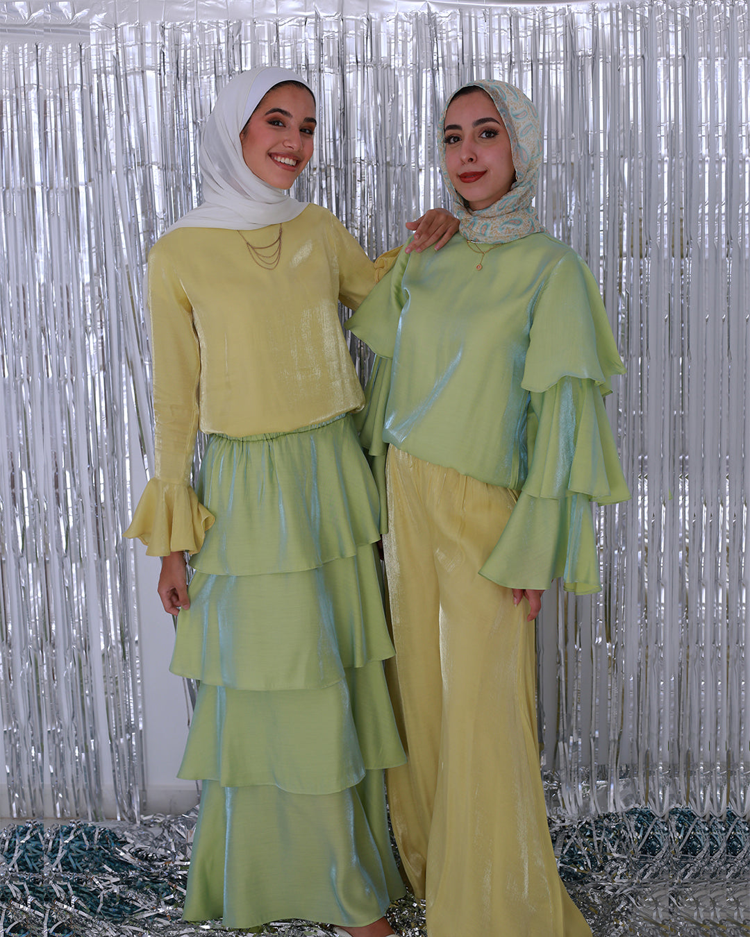 Ruffl'd Skirt in Shimmery Lime