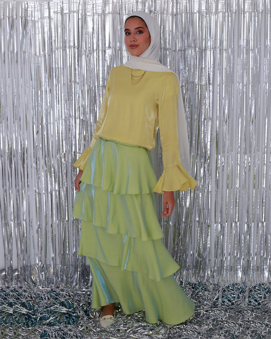 Ruffl'd Skirt in Shimmery Lime