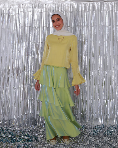Ruffl'd Skirt in Shimmery Lime