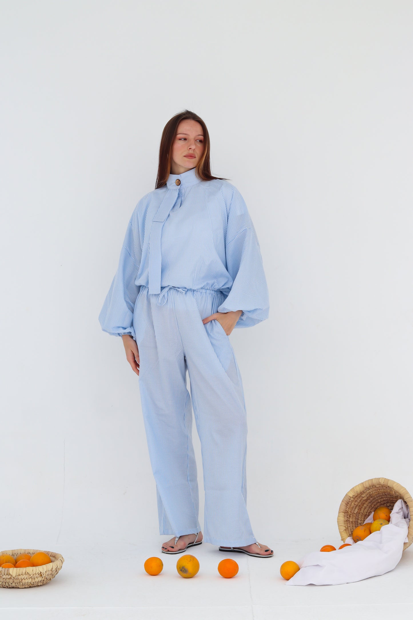 Airy Pants in Baby Blue Stripes