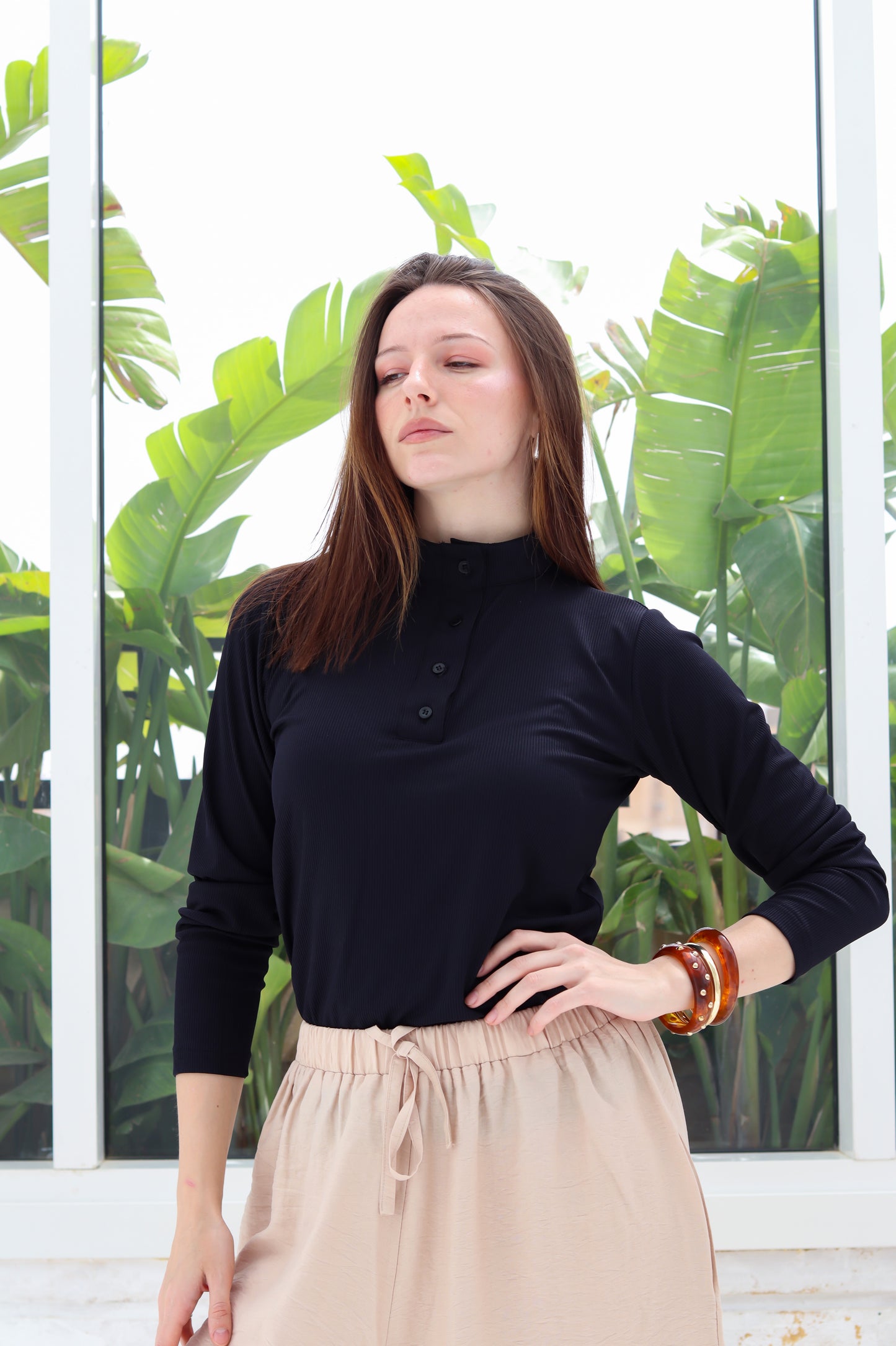 Buttoned Basic Top in Black