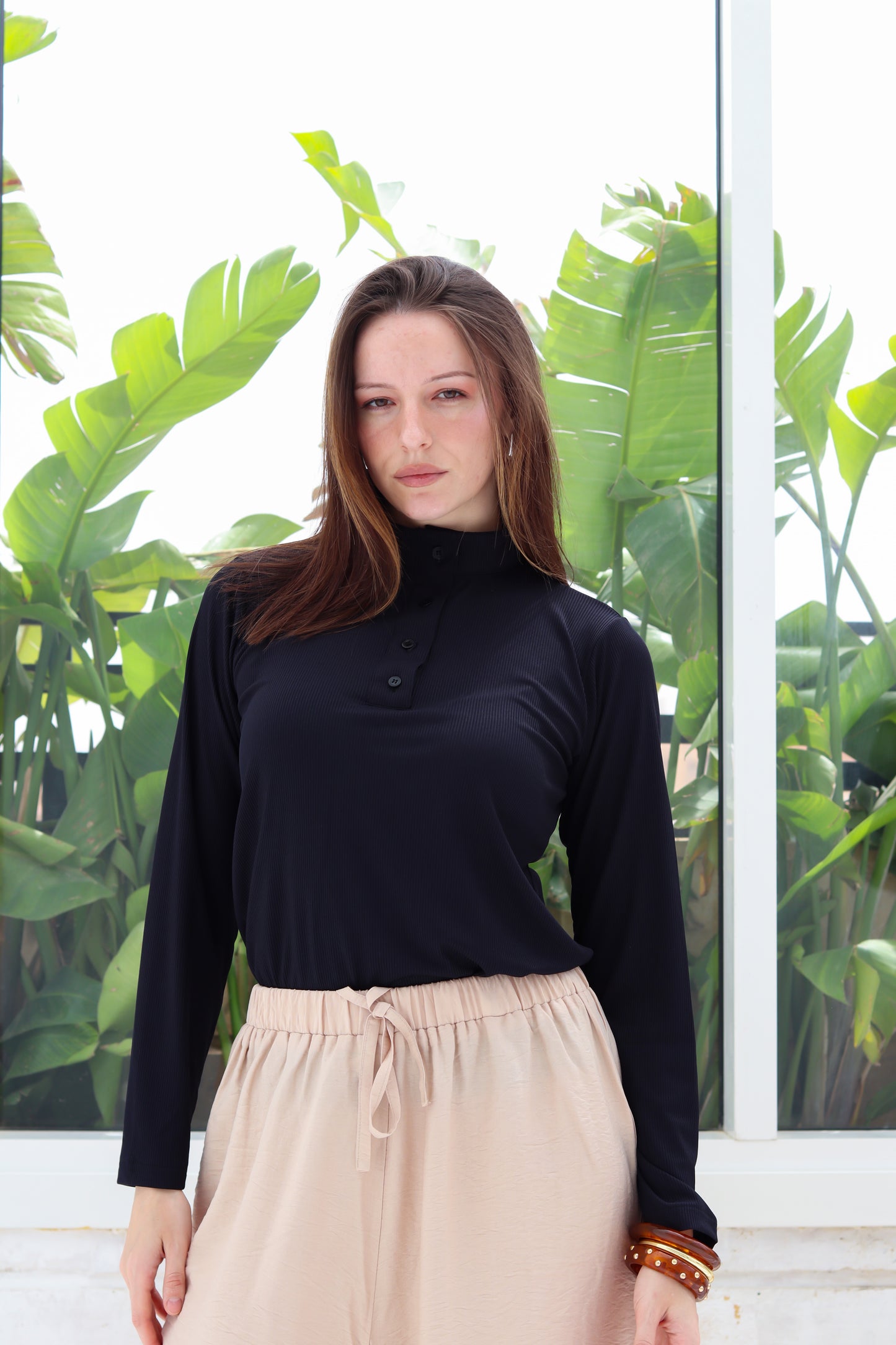 Buttoned Basic Top in Black