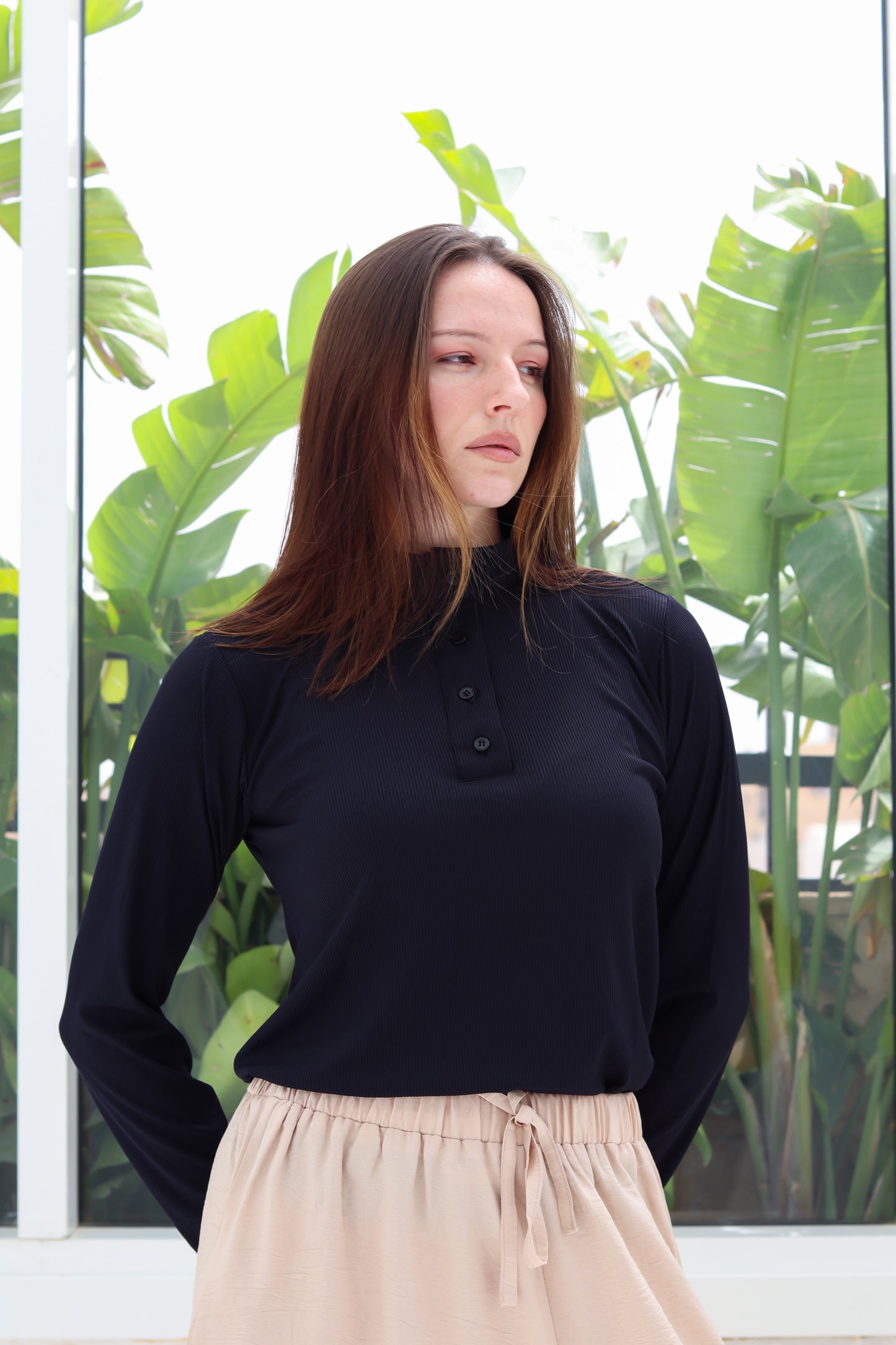 Buttoned Basic Top in Black
