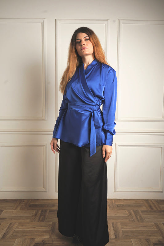 Mila Wrap Blouse in Satin