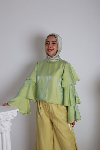 Ruffl'd Top in Shimmery Lime