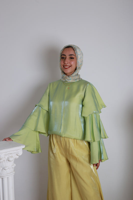 Ruffl'd Top in Shimmery Lime