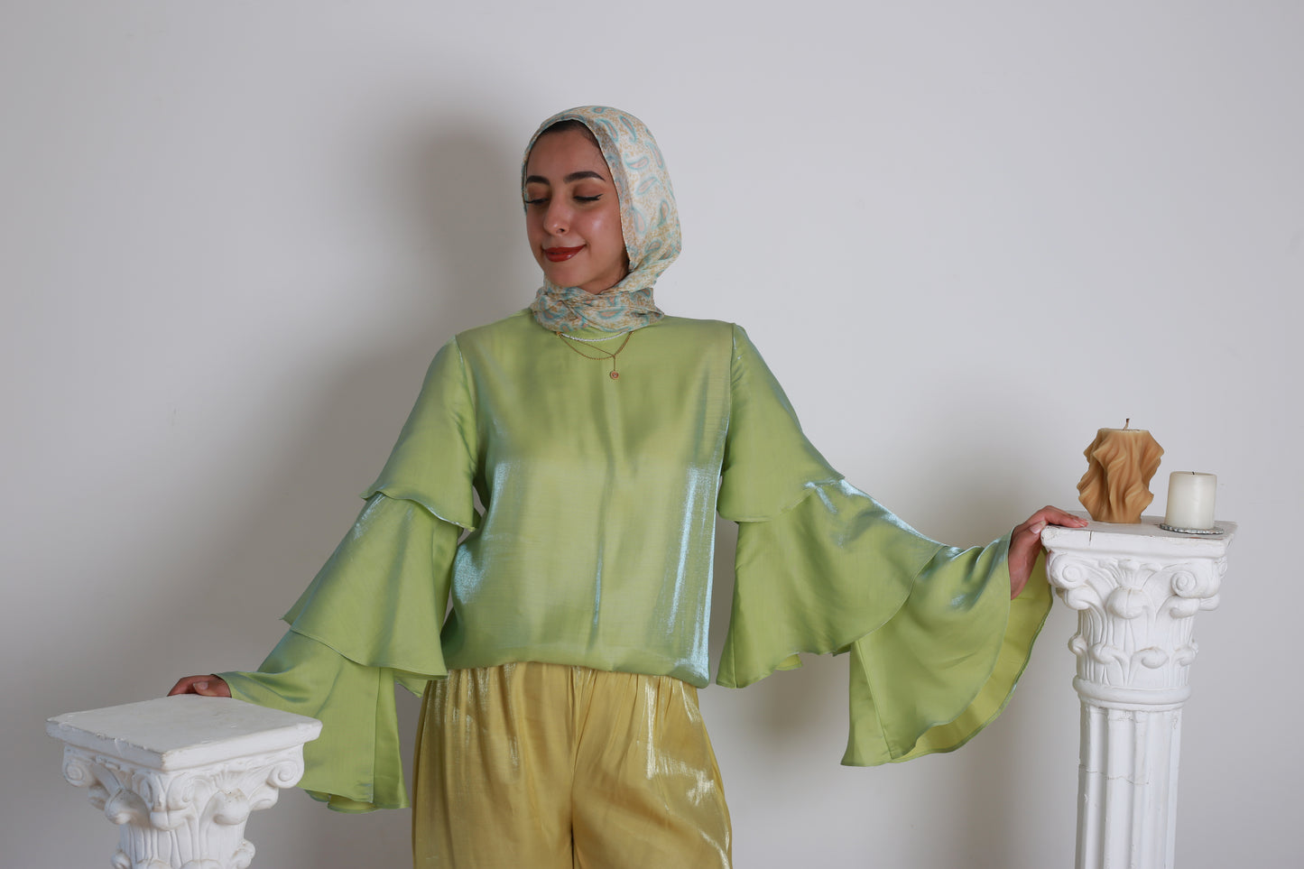 Ruffl'd Top in Shimmery Lime