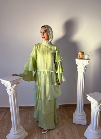 Ruffl'd Skirt in Shimmery Lime