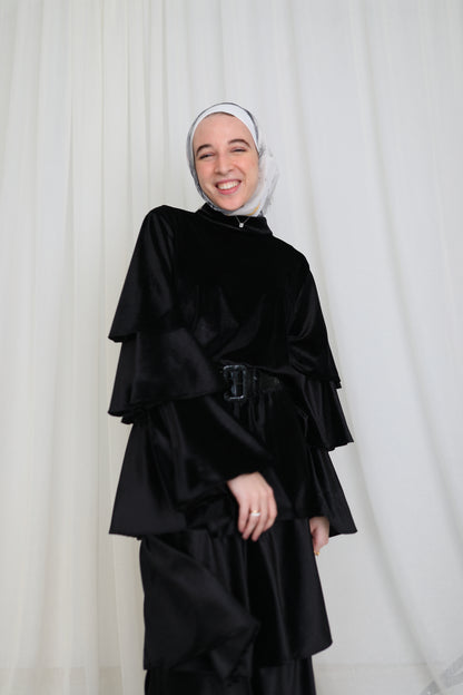 Ruffl'd Top in Velvet Black