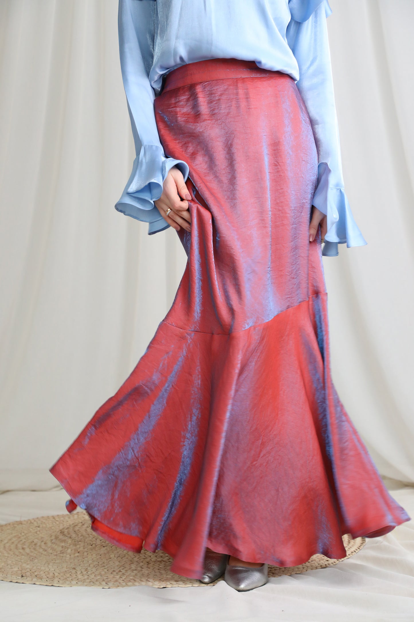 Slanted Skirt in Shimmery Burnt Orange